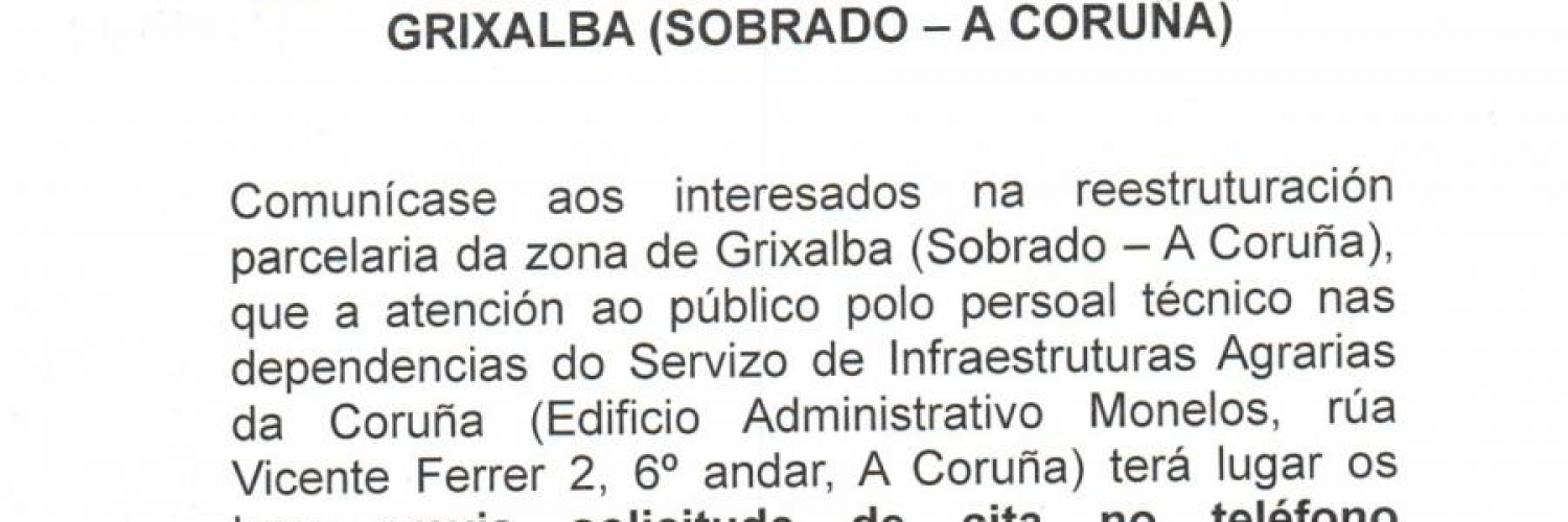 AVISO SOBRE A REESTRUTURACIÓN PARCELARIA DE GRIXALBA