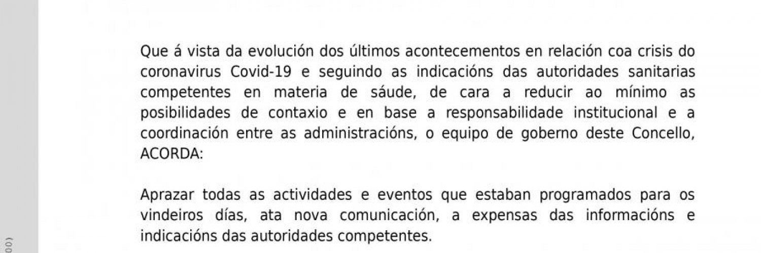 BANDO URXENTE: APRAZAMENTO DE EVENTOS E ACTIVIDADES