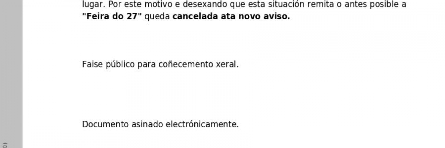 BANDO: CANCELACIÓN TEMPORAL FEIRA DO 27