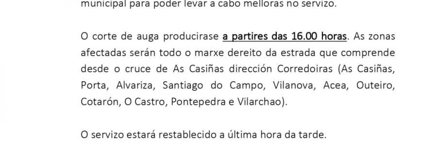 CORTE NO SUMINISTRO DE AUGA MUNICIPAL