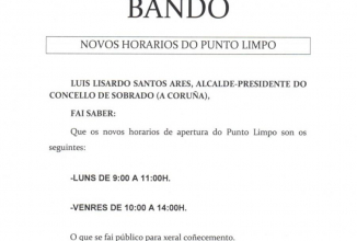 BANDO: NOVOS HORARIOS NO PUNTO LIMPO