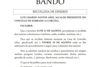 RECOLLIDA DE ENSERES O LUNS 13 DE AGOSTO